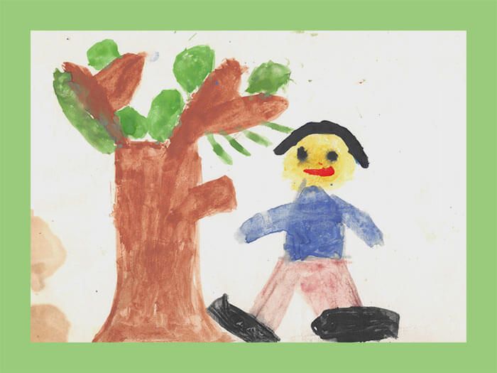 Chłopiec prz drzewie - obraz